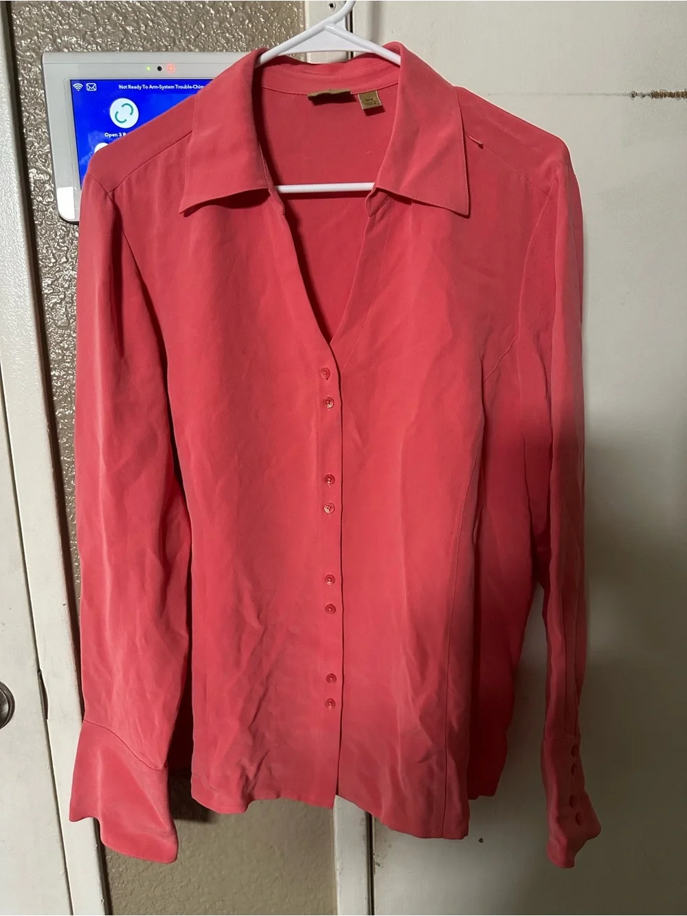 Caslon Coral-Pink Button Front Blouse 100% Silk